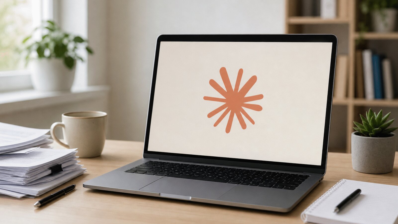 A laptop with notes and an open AI assistant on a desk
