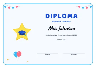 Certificate template: Preschool graduation