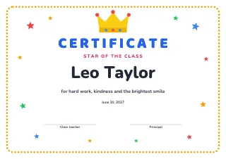 Certificate template: Star of the class