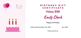 Gift certificate template: Birthday gift certificate