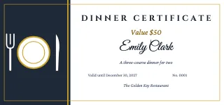 Gift certificate template: Dinner gift certificate