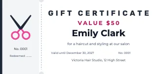 Gift certificate template: Salon gift certificate