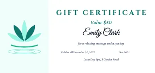 Gift certificate template: Massage and spa gift certificate